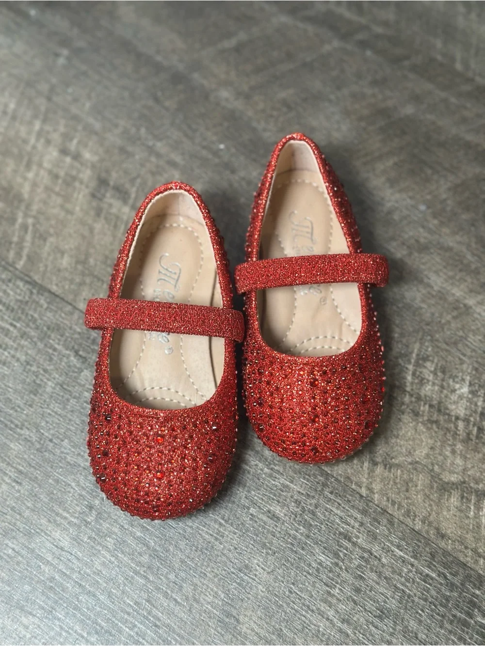 Girls Red Glitter Mary Jane Dress Shoes Sparkle Flats size 4.5